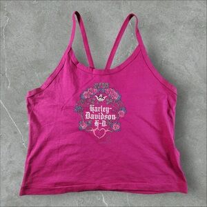 Vintage Harley Davidson Shirt Womens XL Pink 1989‎ Lace Tank Strap 80s Floral
